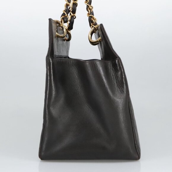 CHANEL Matelasse Chain Hand Bag Lamb Skin Black Gold CC Auth - Picture 5 of 16
